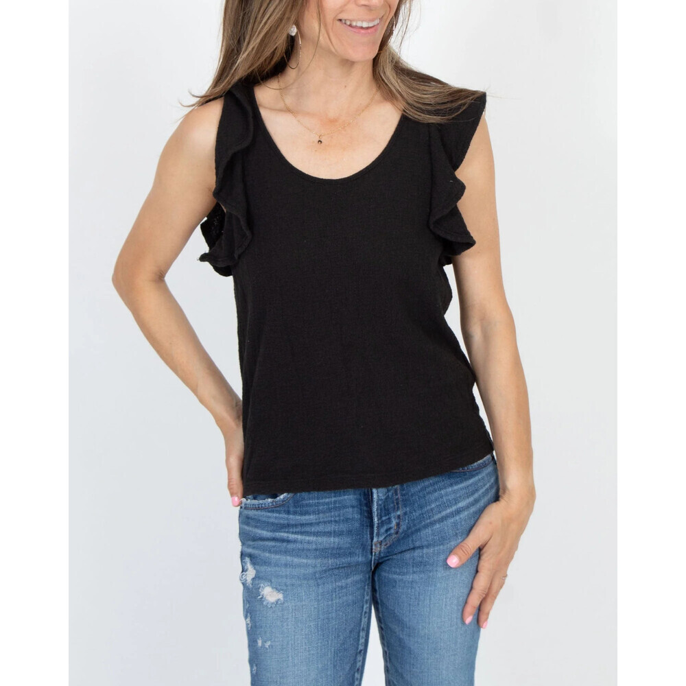 Madewell Women's Texture & Thread Ruffle Sleeve Top In Black Size S